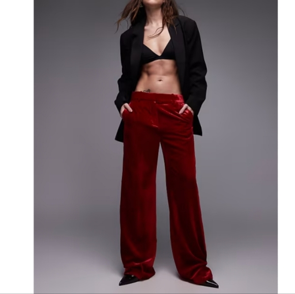 Mango Velvet Trousers In Rubi Red 2 NWT HTF - Picture 1 of 10